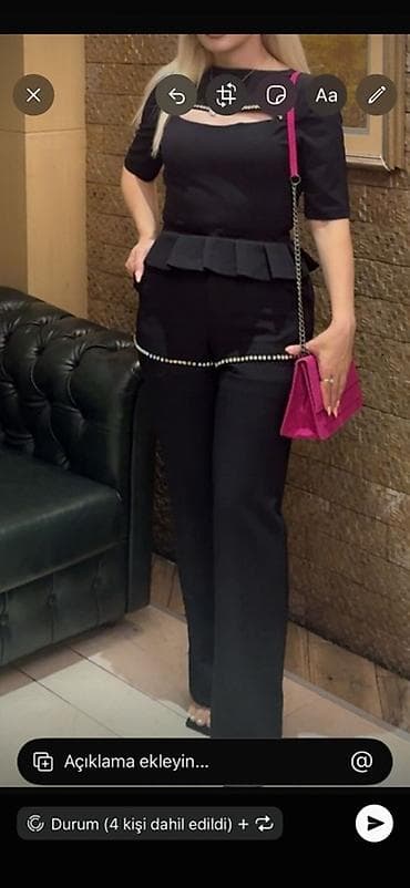 qiz ucun mekteb cantalari: - Açıq mavi rəngli denim kombinezon: qısa qollu, yaxalıqlı, ön hissədə — 5