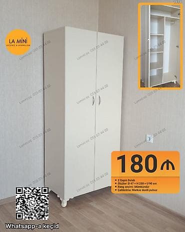 2 qapılı, Ağ, Digər material, Açılan, Düz dolab