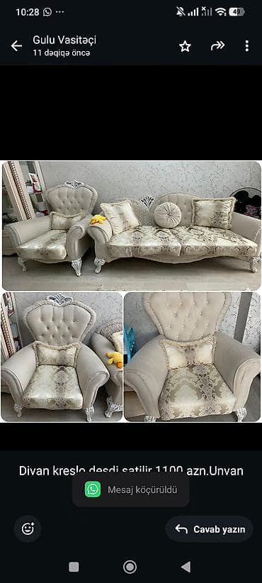gul: Divan kreslo desdi satilir 1100 azn.Unvan 9 mkr (Gülü) — 1
