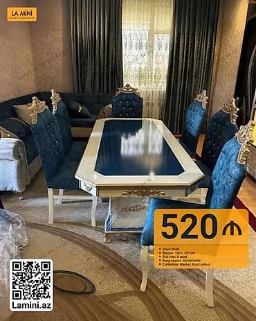 Для гостиной, Нераскладной, Прямоугольный стол, 6 стульев at lalafo.az Для гостиной, Нераскладной, Прямоугольный стол, 6 стульев