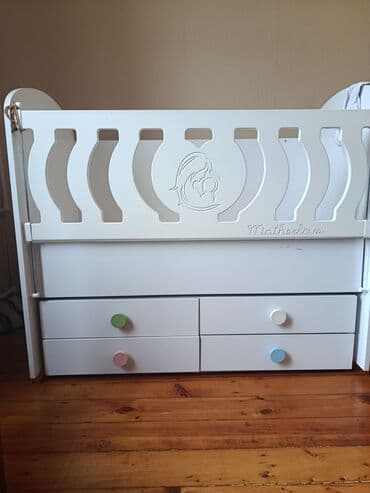 kompozit taxta: Для девочки и мальчика, Четырехугольная, Колыбель, Без бортиков, С матрасом, Без механизма качания — 1