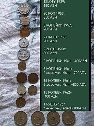 kohnə pullar alıram: Kolleksiya üçün müxtəlif ölkə və illərə aid köhnə sikkələr dəsti — 1
