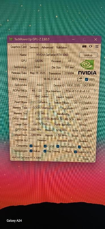 disk satisi: Videokart Asus GeForce RTX 5060, 8 GB, Yeni — 3