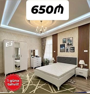 komodlar: Yataq otağı dəsti – 650₼ “1 günə təhvil” qeyd olunur. Dəst tərkibi: - — 1