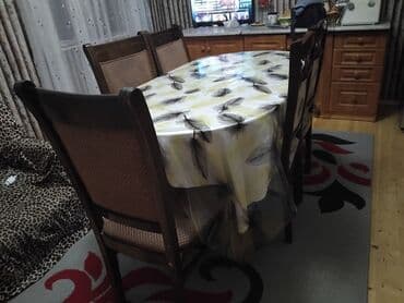 mətbəx stol stul islenmis: Qonaq otağı üçün, İşlənmiş, Açılmayan, Oval masa, 6 stul — 1