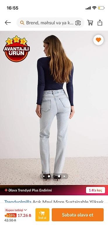 jeans: Cinslər, Trendyolmilla, XS, rəng - Mavi — 1
