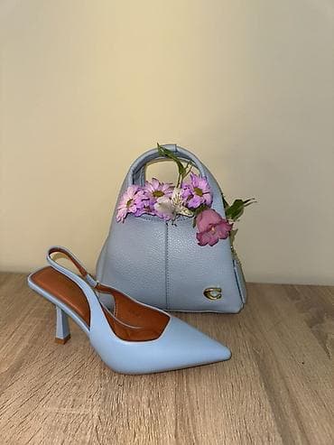 geyim dəsti: Mavi tonlarda qadın dəsti – slingback stilettolar və mini çanta - — 2