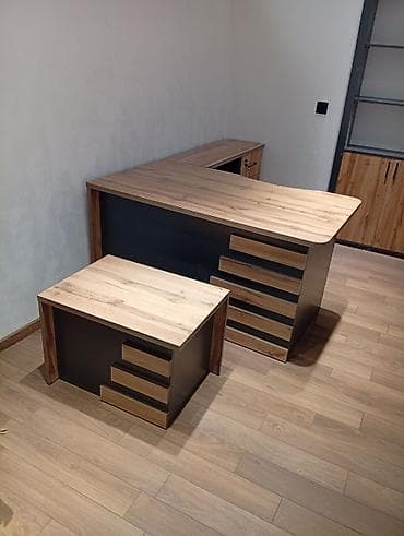 divar şkafı: Ofis üçün L formalı iş masasının dəsti - Müasir dizayn: təbii ağac — 1