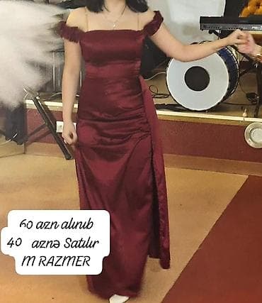 Bordo rəngdə gecə/ziyafət paltarı - Model: of-shoulder (çiyinlər