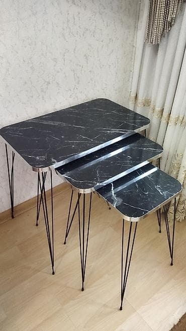3-lü “nesting” jurnal masası dəsti - Dizayn: Qara mərmər naxışlı — 1