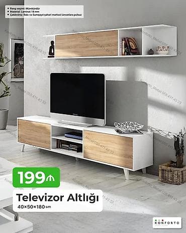 dekor ref: Televizor Altlığı və Üst Divar Rafı Dəsti - Ölçü: 40×50×180 sm — 1