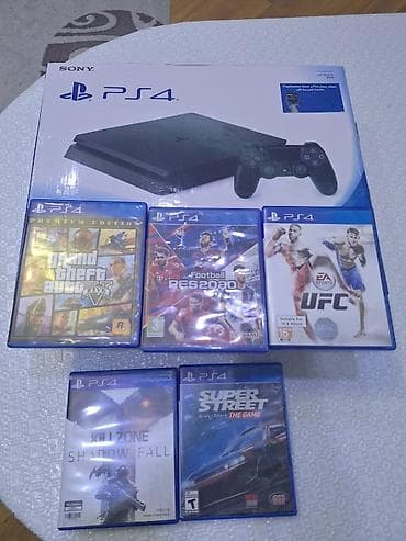 Sony PlayStation 4 (PS4) Slim konsolu +2 ədəd DualShock 4 pultu. Qutu
