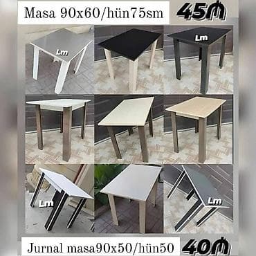 MASALAR Yeni və sifarişlə Qiymet: 45₼ Masa 90x60/hün75 Qiymət