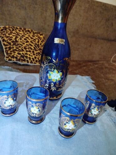 bogema qab: Qəhvə dəsti, rəng - Göy, Bohemia, 4 nəfərlik, Çexiya — 2