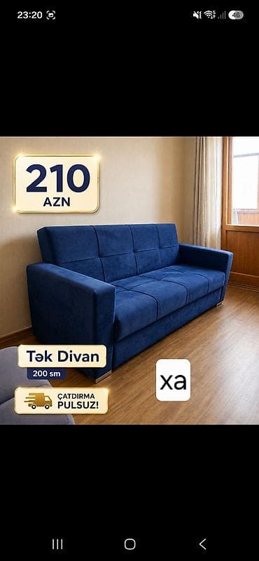 alt ust kravat: Məhsul: Tək divan Ölçü: 200 sm Rəng/material: Tünd mavi rəngdə — 1