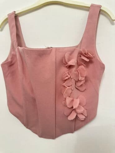 женские футболки и майки в полоску: Pudra-çəhrayı rəngdə qolsuz qadın topu (korset tipli). - Ön hissədə — 2