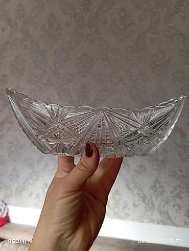 çerez qabı: Kəsimli şüşədən dekorativ meyvə/qənnadı qabı - Material: şəffaf — 1