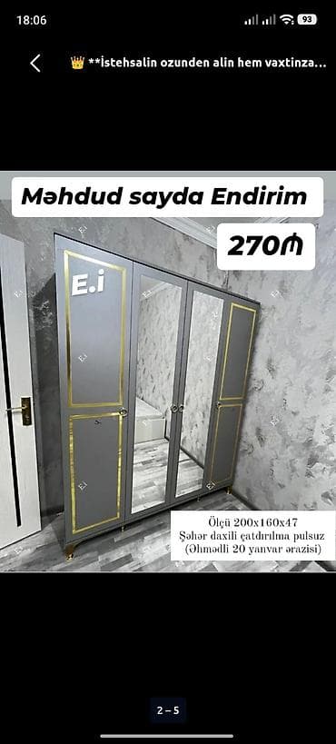 seyf qapi islenmis: Yeni, 4 qapılı, Güzgülü, Boz, Açılan, Düz dolab — 1