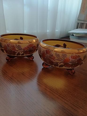 Bəzəkli şüşə qablar (2 ədəd dəst) - Material: keyfiyyətli şüşə - Rəng