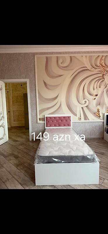 Tək nəfərlik çarpayı və döşək dəsti - Rəng: ağ korpus, başlıqda tünd