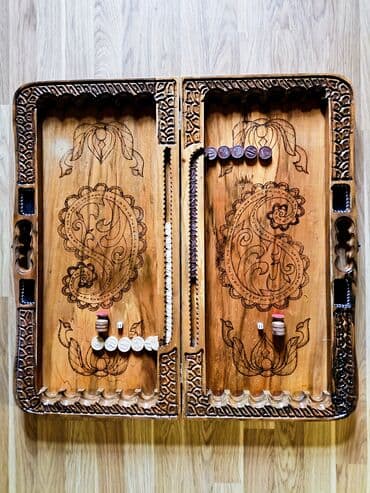 Гантели: Əl oyma taxta nərd taxtası - Material: Qoz ağacı, laklı səth - Əl işi — 5