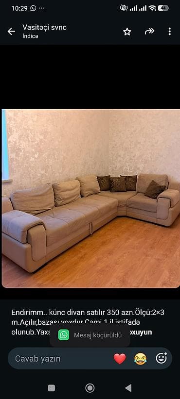 Endirimm. künc divan satılır 350 azn.Ölçü:2×3 m.Açılır,bazası — 1