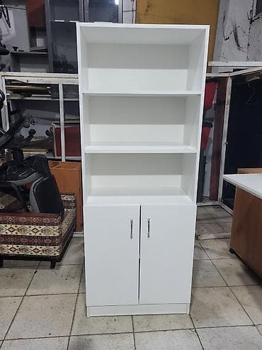 dekor ref: Ağ rəngli çoxfunksiyalı kitab və sənəd şkafı - Üst hissə: 3 açıq rəf — 1