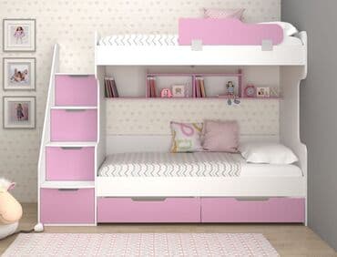 двухъярусные кровати в рассрочку: Для девочки и мальчика, Новый, Кровать, С матрасом, С выдвижными ящиками, Ламинат — 1