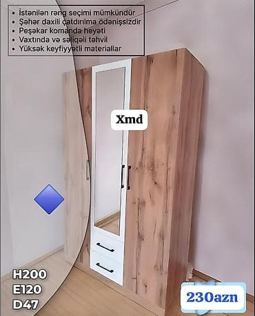 künc dolab: Yeni, 3 qapılı, Güzgülü, Rəngli, Digər material, Açılan, Düz dolab — 1