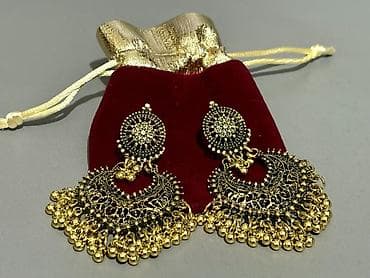 qizil sirqa: Məhsul: Şərq üslubunda asma sırğa dəsti - Rəng: Qızılı ton - Dizayn — 1