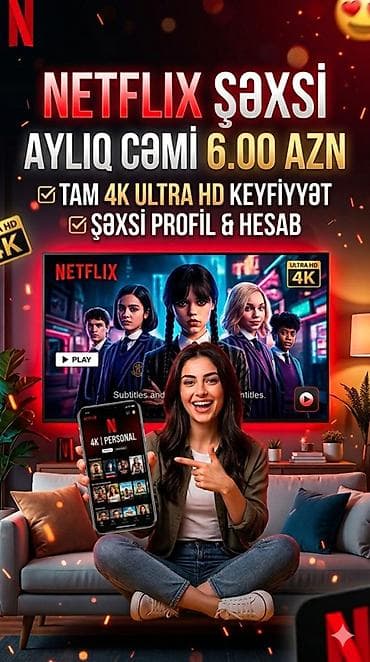 Netflix Şəxsi Hesab 4K keyfiyyət ✅ - Aylıq cəmi 6.00 AZN - Tam 4K