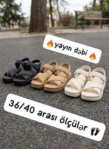 sandal: Yayın dəbi sandallar - Rənglər: qara, bej, krem - Ölçülər: 36–40 — 1
