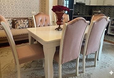 islenmis stul: Qonaq otağı üçün, İşlənmiş, Açılmayan, Dördbucaq masa, 6 stul — 1