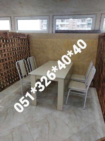 Masa və oturacaq dəstləri: Qonaq otağı üçün, Yeni, Açılan, Dördbucaq masa, 4 stul — 16