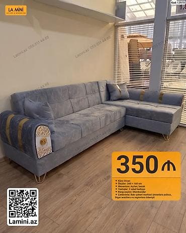 Künc divan – müasir dizaynlı, qızılı dekor detalları və metal ayaqlı — 1