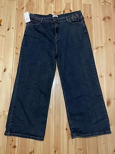 romanson saat bakida: Geniş kəsimli tünd mavi cins şalvar - Model: wide-leg/straight geniş — 1