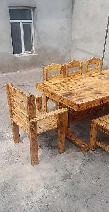 Mebel: Taxta stollar - Tərkibi: 1 böyük düzbucaqlı masa + 8 ədəd stul - — 8