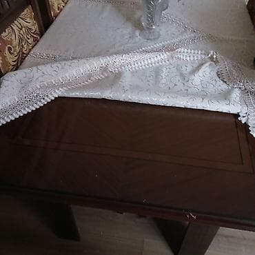 Klassik üslubda taxta yemək masası və stul dəsti. - Material: möhkəm — 2