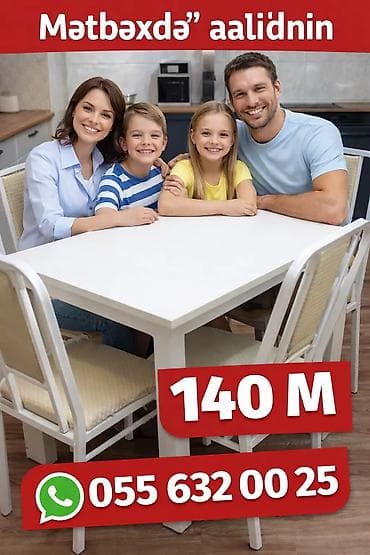 Mətbəx üçün, Yeni, Açılmayan, Dördbucaq masa, 4 stul