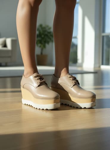 женские туфли со шнурками: Размер: 38, цвет - Бежевый, Б/у — 1