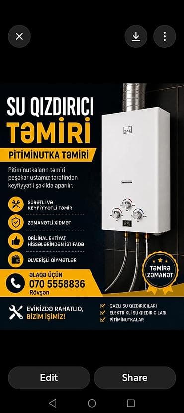 Su qızdırci təmiri hər növ pitimunutkalar rovsen 0705558836