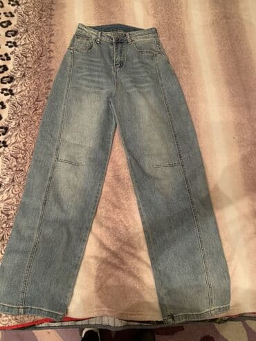 Şalvarlar: Mavi açıq rəngli cins şalvar - Klassik straight/relaxed kəsim, bel — 2