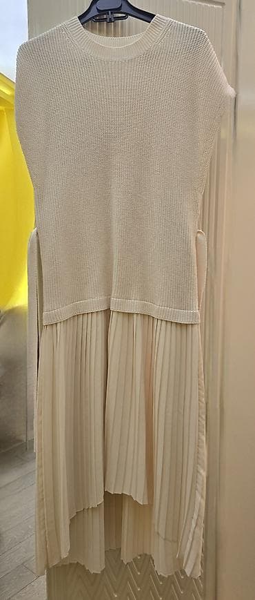 ZARA qadın geyimi – trikotaj üst və pliseli ətək kombinasiyalı paltar