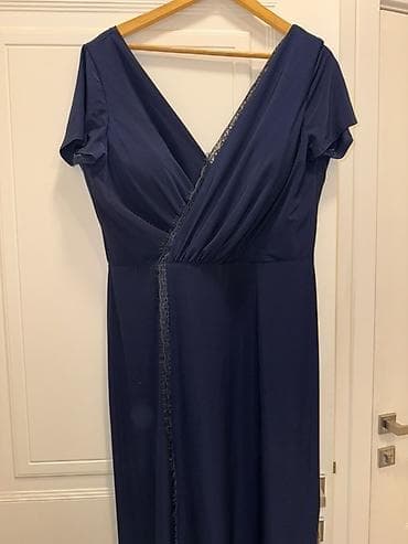 uzun sarafan: Tünd göy rəngdə zərif uzun don - Dizayn: Sarafan tipli, V formalı — 1