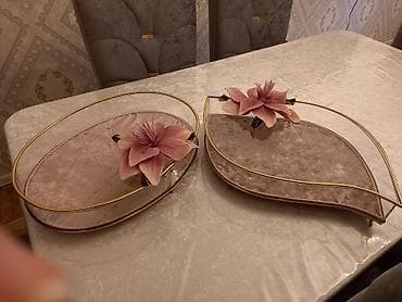 Dekorativ servis/tray dəsti - 2 ədəd bəzəkli sini: biri oval, biri — 1