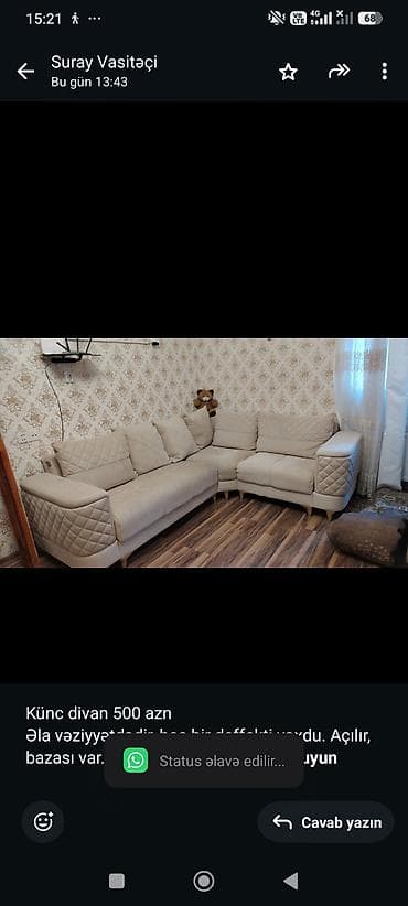 Künc divan 500 azn Əla vəziyyətdədir, heç bir deffekti yoxdu. Açılır