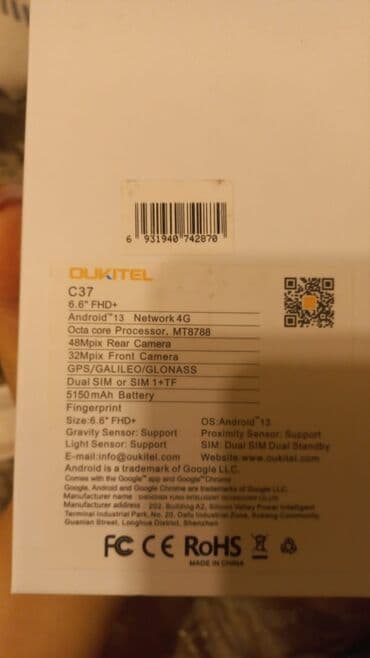 телефон fly cirrus 9: OUKITEL C37 smartfon - Ekran: 6.6 düym FHD+ - Şəbəkə: 4G - — 2