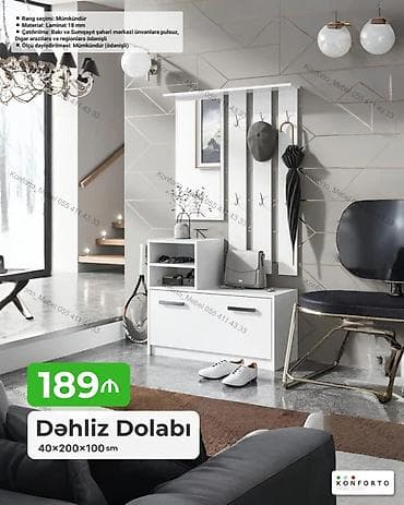 Dəhliz dolabı – 40×200×100 sm • Model: Asma paltar asılqanlı, üst — 1