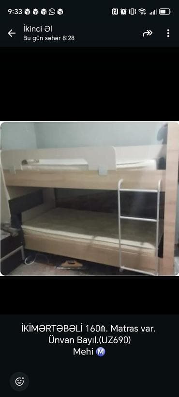 genc oglan otaqlari: İkimərtəbəli çarpayı – 160₼ - Komplekt: hər iki mərtəbə üçün matras — 1