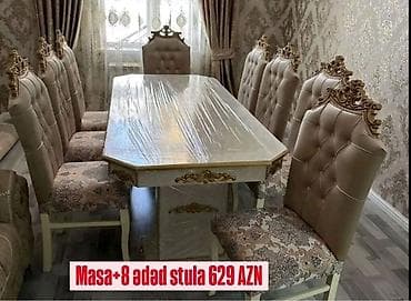 Qonaq otağı üçün, Yeni, Açılmayan, Dördbucaq masa, 6 stul